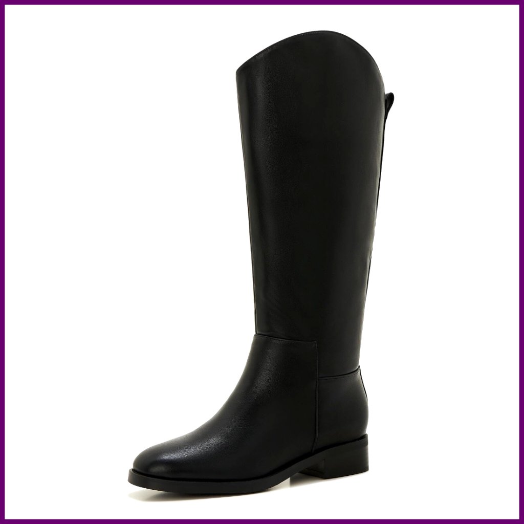 Wide Calf Knee High Boots, Plus Size Pull-On Flat Riding Boots For Fall Winter